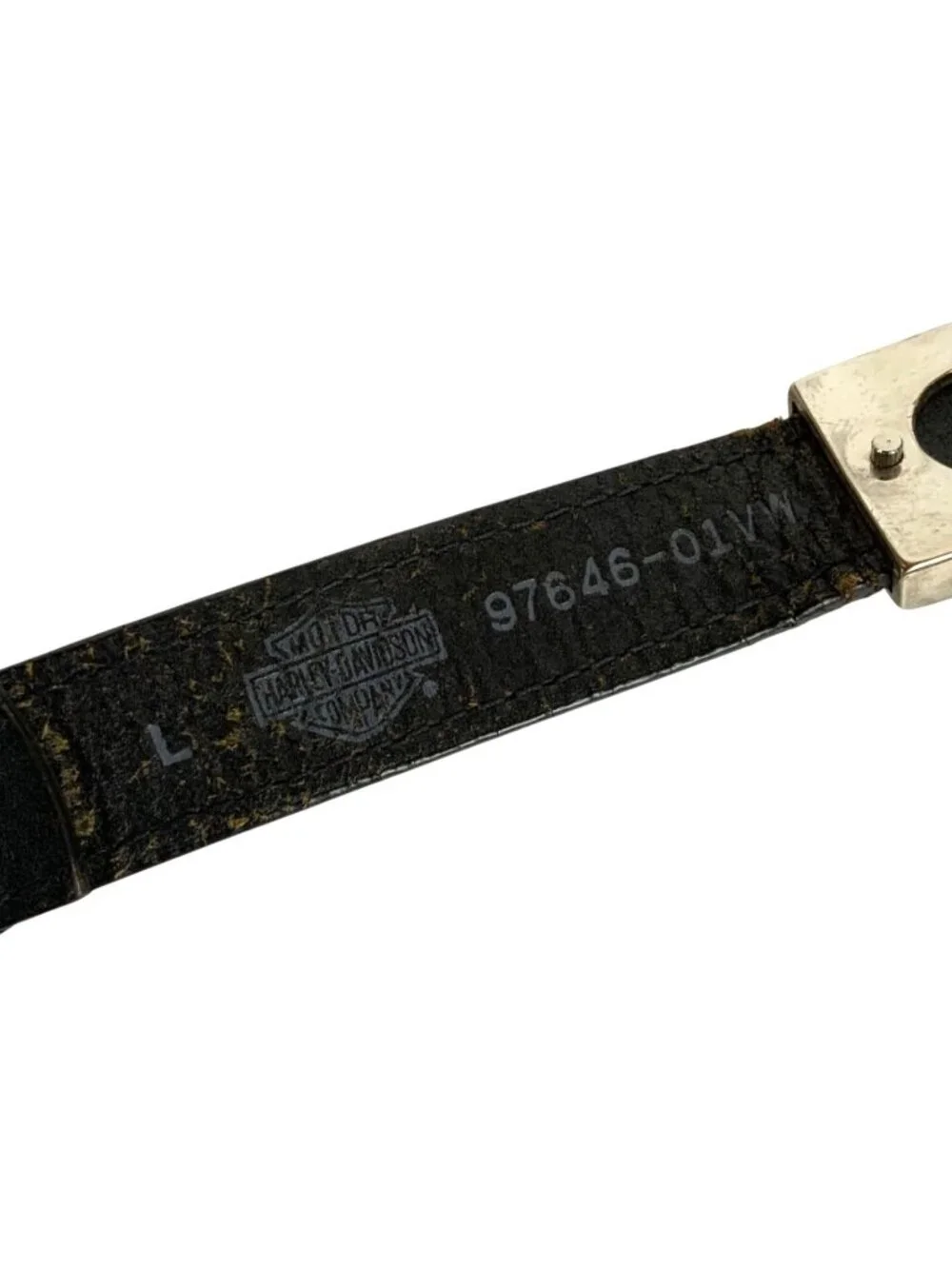Harley-Davidson Womens Black Leather Belt Metal Bar Shield Logo Accents Sz Large